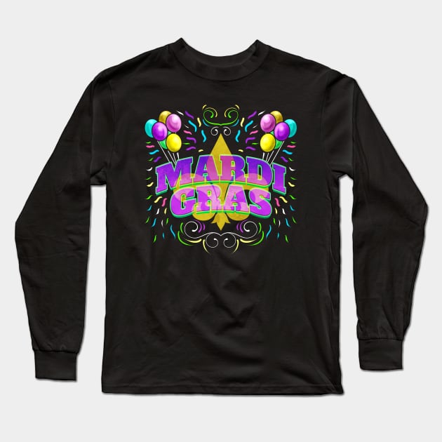 Logo With Ballons and Fleur De Lis For Mardi Gras Long Sleeve T-Shirt by SinBle